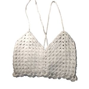 Crochet Shiny White Halter Top Handmade